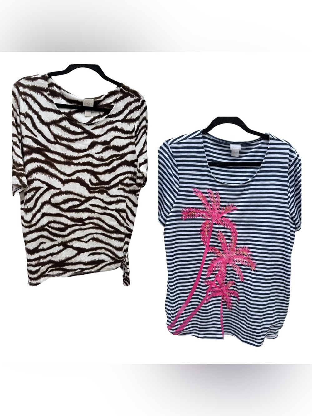 Chico's Zenergy Pink Palm Tree Top/Chico’s zebra bundle sz 2